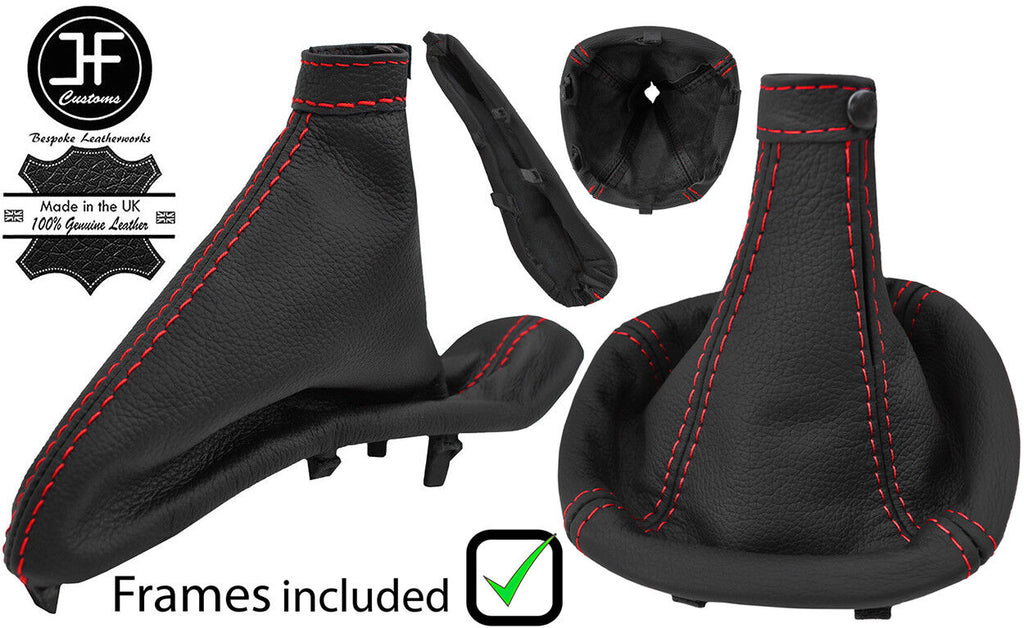 RED STITCH LEATHER GAITER SET WITH PLASTIC FRAME FITS ALFA ROMEO 147 01-09