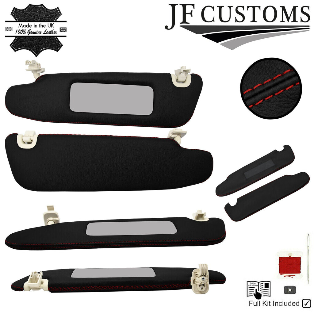 D RED CROSS STITCH LEATHER 2X SUN VISOR COVERS FITS TESLA MODEL S 12-21