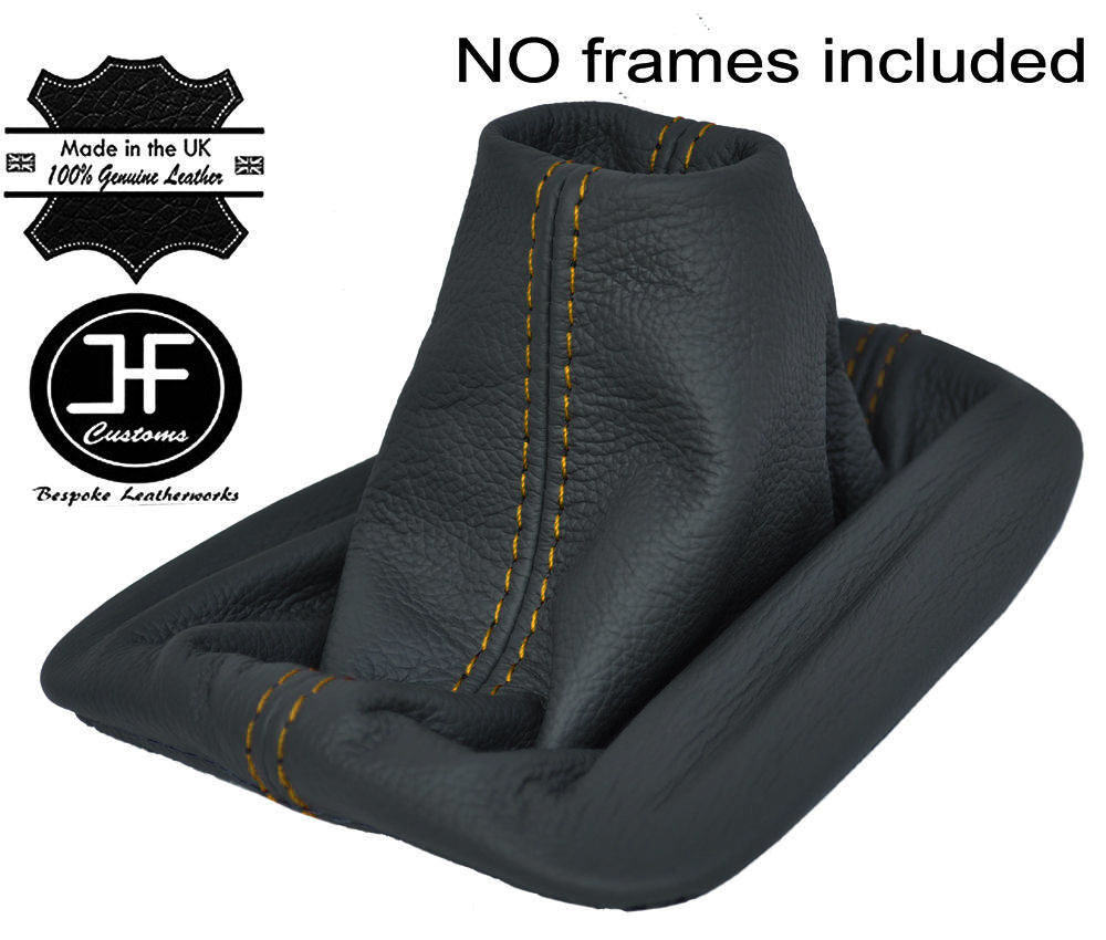 YELLOW STITCHING MANUAL REAL GREY LEATHER GEAR GAITER FITS VW CADDY 10-13