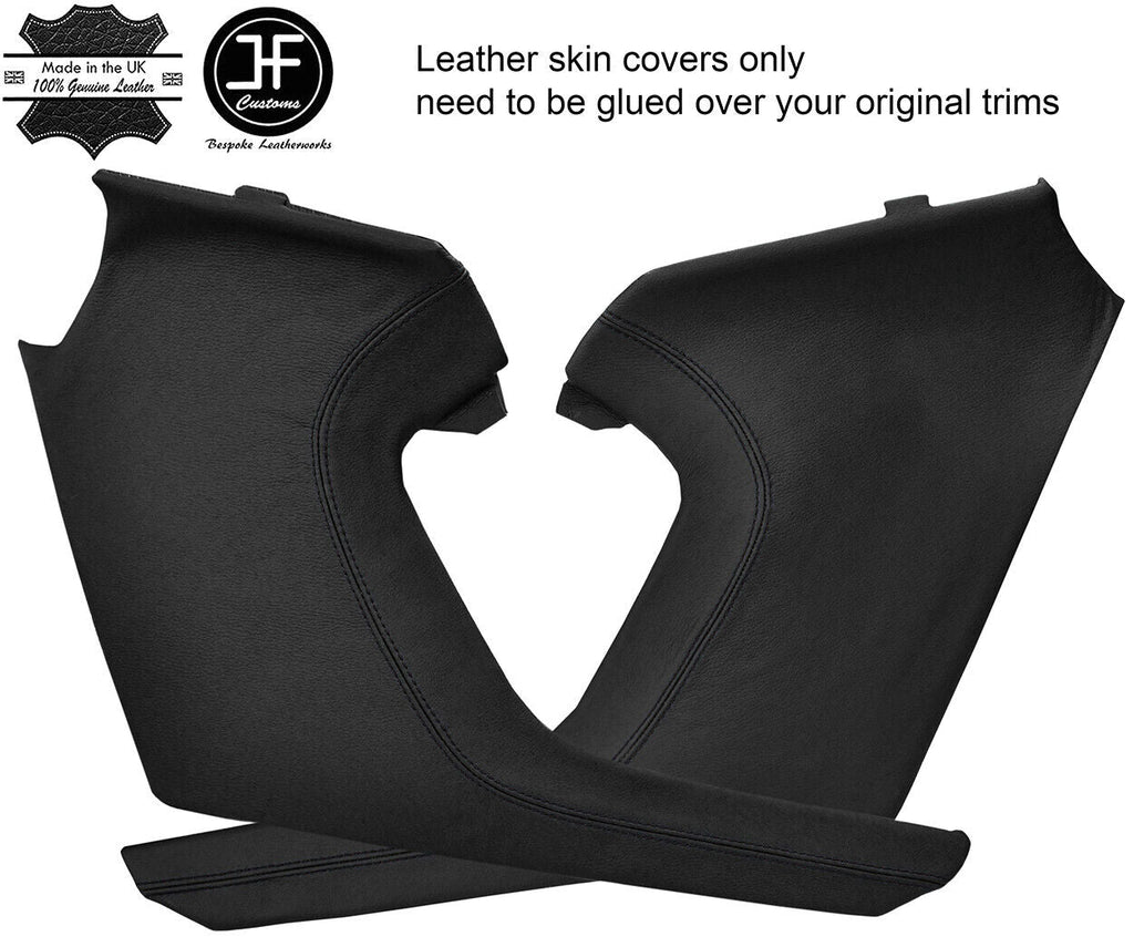 BLACK STITCH 2X SIDE CONSOLE TUNNEL TRIM LEATHER COVERS FOR TESLA MODEL S 12-16