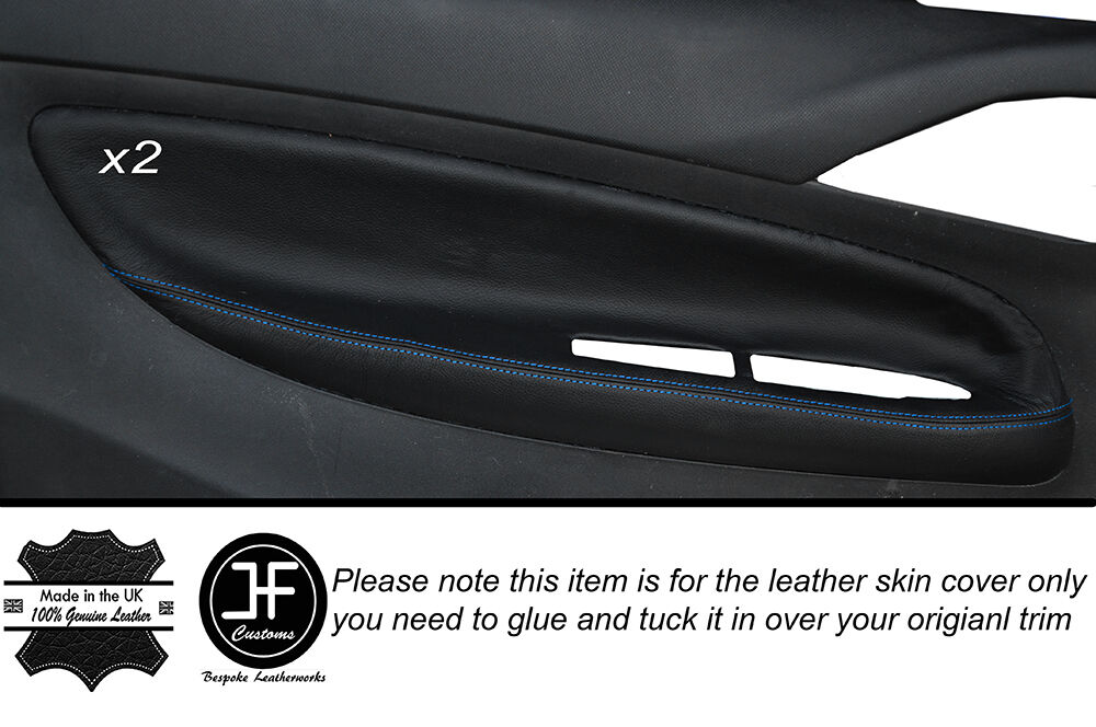 BLUE STITCH 2X FRONT DOOR CARD TRIM LEATHER COVERS FITS CITROEN C3 DS3 10-15