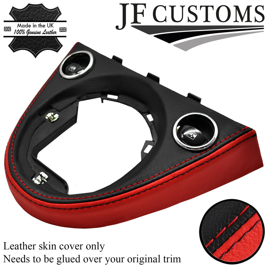 RED & BLACK LEATHER AUTOMATIC GEAR SURROUND COVER FOR FIAT 500 2007-2020