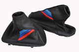 FITS BMW E46 TRI STRIPES GEAR HANDBRAKE SET BLACK LEATHER NEW CUSTOM NEW
