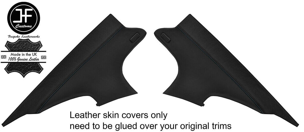 BLACK & BLACK 2X REAR C PILLAR LEATHER COVER FITS BMW 3 SERIES E90 SALOON 06-13