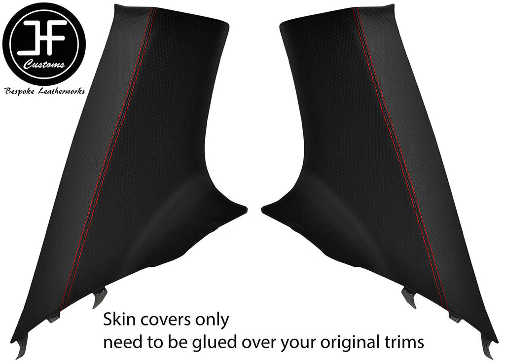 RED STITCH 2X REAR C PILLAR CARBON VINYL COVER FOR MITSUBISHI EVO 10 X 08-16
