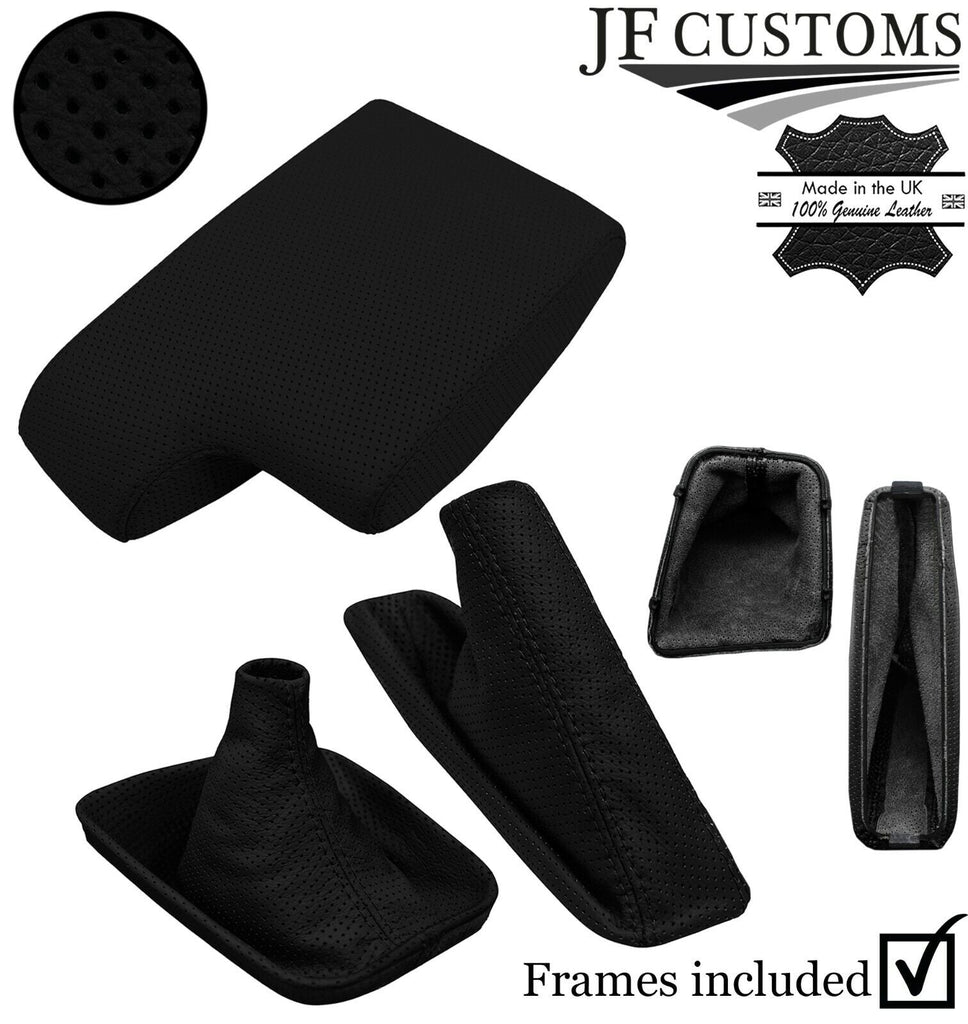 BLACK PERFORATED LEATHER ARMREST COVER+GEAR HANDBRAKE +FRAMES FOR BMW E36 91-98