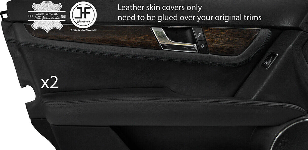 BLACK STITCH 2X FRONT DOOR CARD TRIM LEATHER COVER FOR MERCEDES C CLASS W204