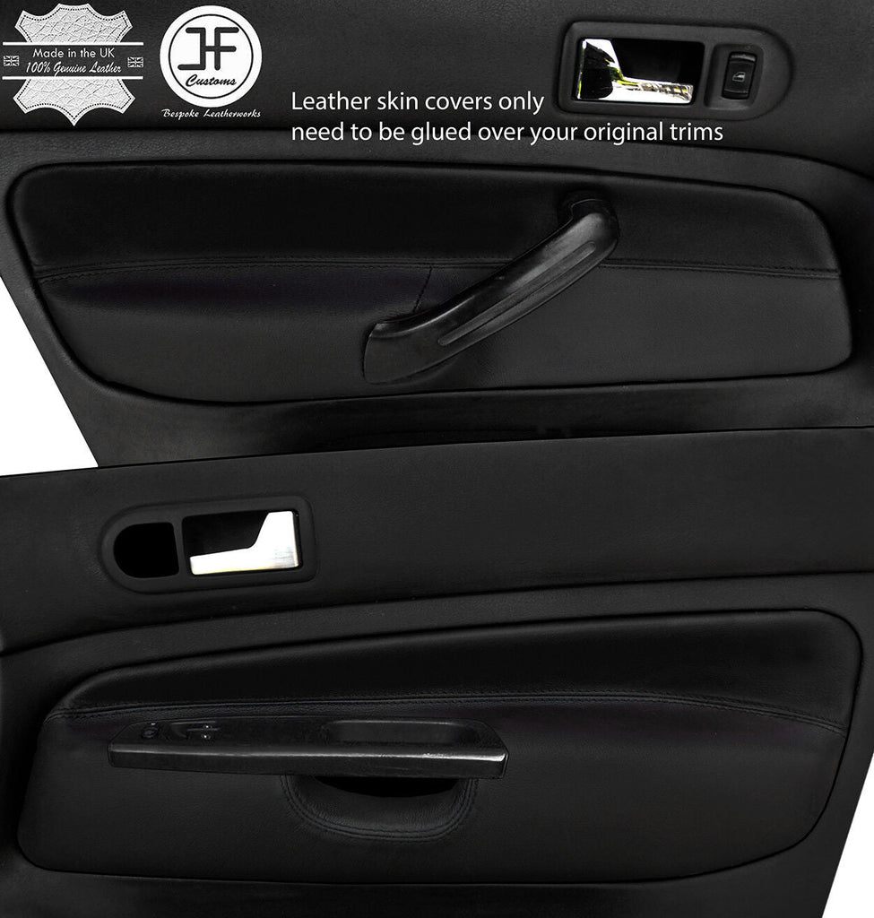 BLACK & BLACK 2X FRONT DOOR CARD LEATHER COVERS FOR VW GOLF MK4 98-05 5 DOOR