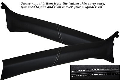 WHITE STITCH FITS RENAULT MEGANE 02-08 2X WINDSCREEN PILLAR LEATHER COVERS ONLY