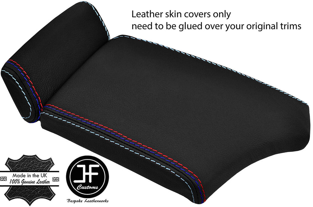 BLACK TOP GRAIN LEATHER TRI STITCHING ARMREST COVER FOR BMW E60 E61 03-11