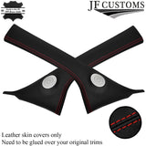 RED STITCHING 2X A POST PILLAR REAL LEATHER COVERS FITS FIAT 500 16-22