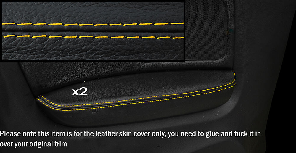 YELLOW STITCH 2X REAR DOOR ARMREST COVERS FITS AUDI A4 CABRIO CONVERTIBLE 05-09
