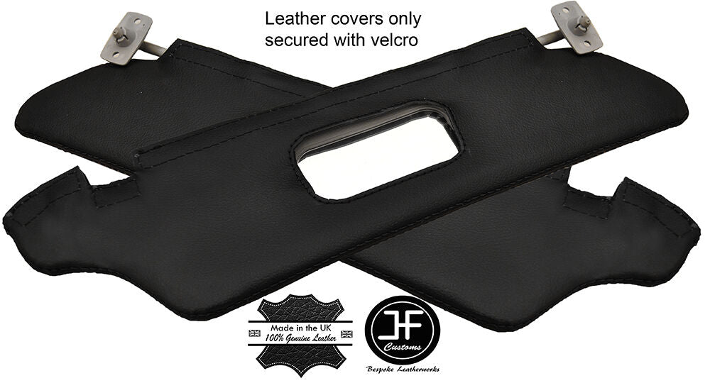BLACK  STITCHING 2X SUN VISORS LEATHER COVERS FITS ROVER 100 1991-1998