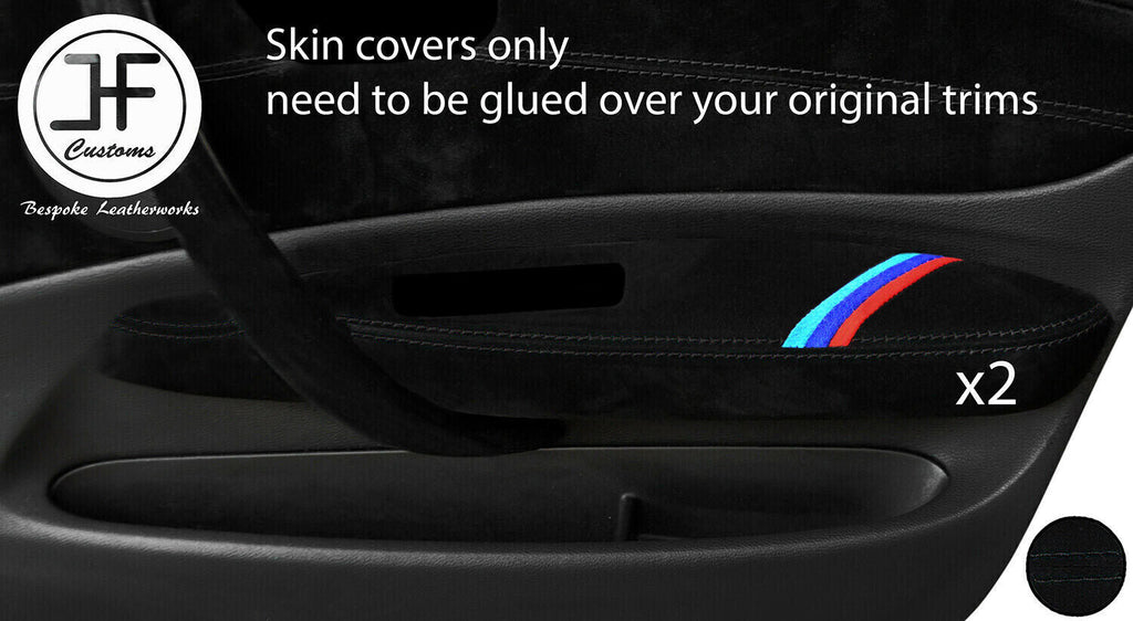 BLACK STITCH TRI STRIPE 2X FRONT DOOR ARMREST SUEDE COVERS FOR BMW 1 E87 04-12