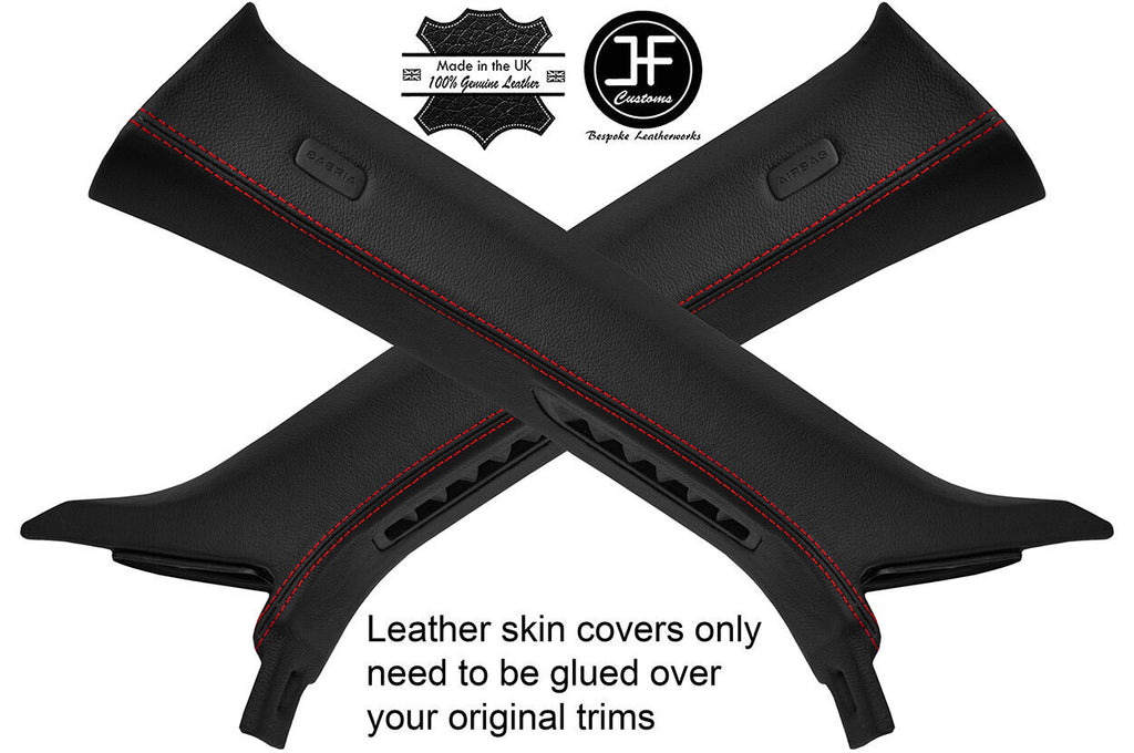 RED STITCH 2X A PILLAR REAL LEATHER COVERS FITS AUDI TT MK3 COUPE 2015-2019