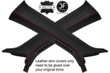 RED STITCH 2X A PILLAR REAL LEATHER COVERS FITS AUDI TT MK3 COUPE 2015-2019