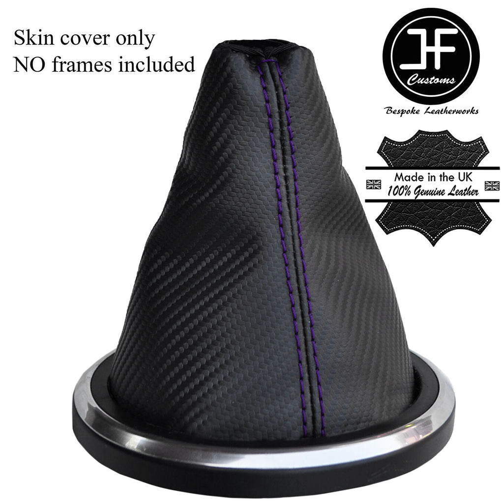 PURPLE STITCH CARBON FIBER VINYL GEAR GAITER FITS FORD FIESTA MK6 FUSION 02-08