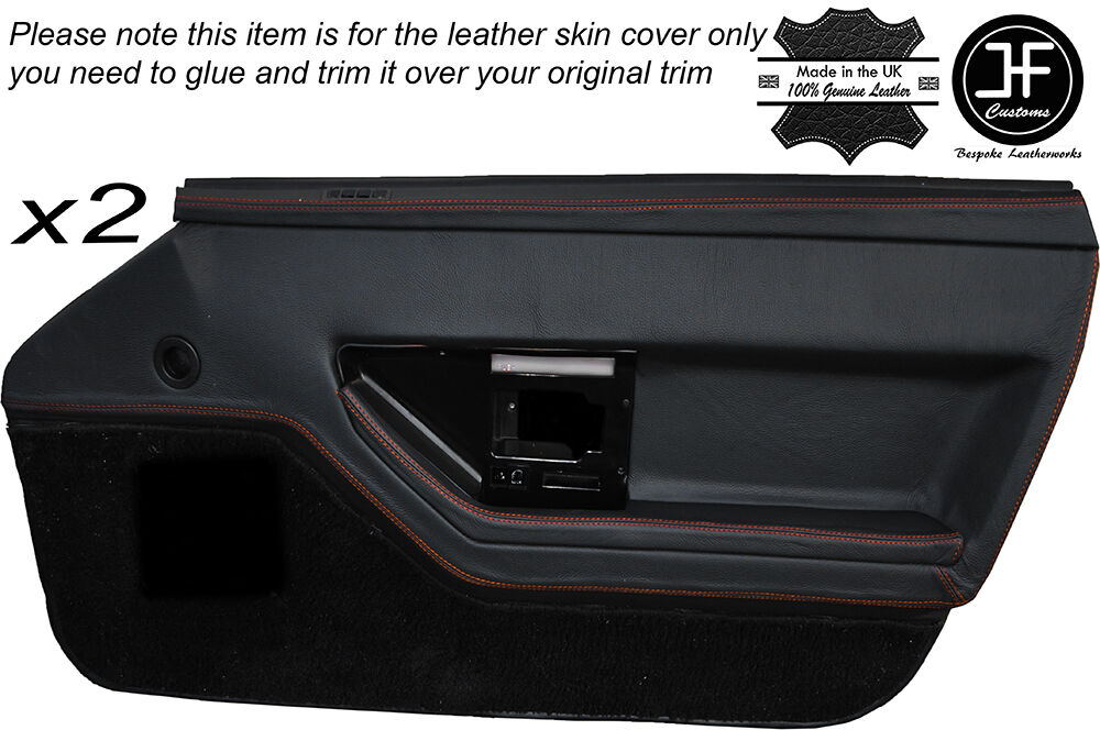 ORANGE STITCH 2X FRONT DOOR CARD TRIM LEATHER SKIN COVER FITS CORVETTE C4 84-90