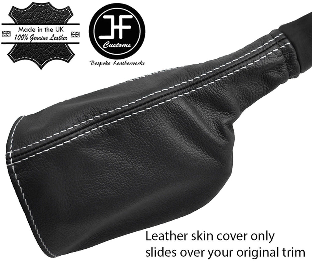 WHITE STITCH REAL LEATHER HANDBRAKE GAITER COVER FOR DEFENDER 2007-2016 STYLE 2