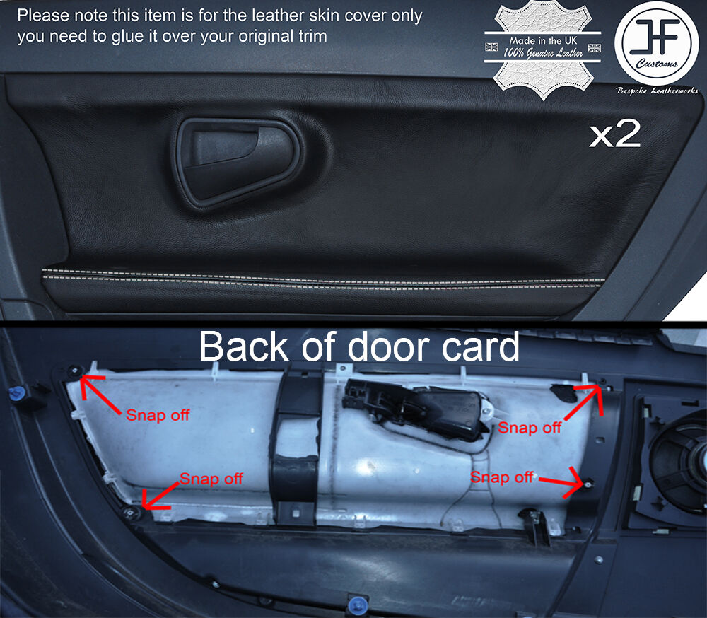 WHITE STITCH 2X DOOR CARD TRIM LEATHER COVERS FITS SMART ROADSTER 452 03-05