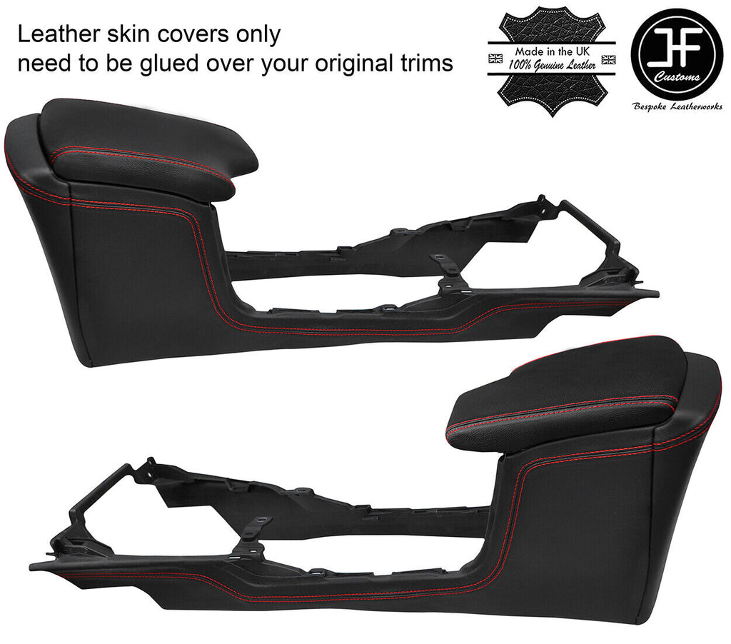 RED STITCH CENTRE CONSOLE & ARMREST LID LEATHER COVERS FOR TOYOTA HILUX 16-19