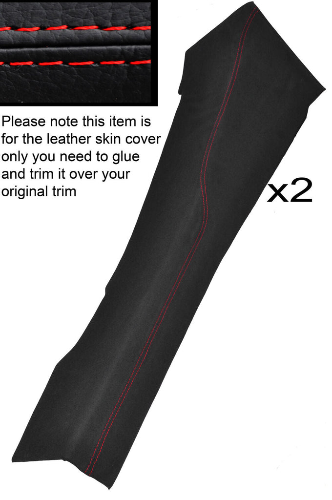 RED STITCH 2X DOOR SILL SYNTHETIC PU SUEDE SKIN COVER FITS LOTUS EVORA 09-14