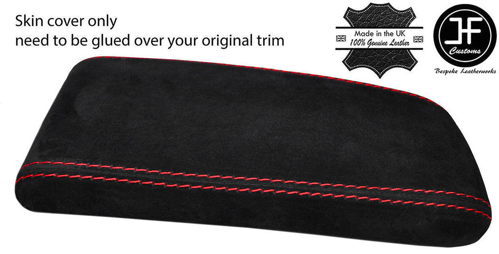 RED STITCHING REAL SUEDE ARMREST LID COVER FITS DACIA DUSTER 2010-2017