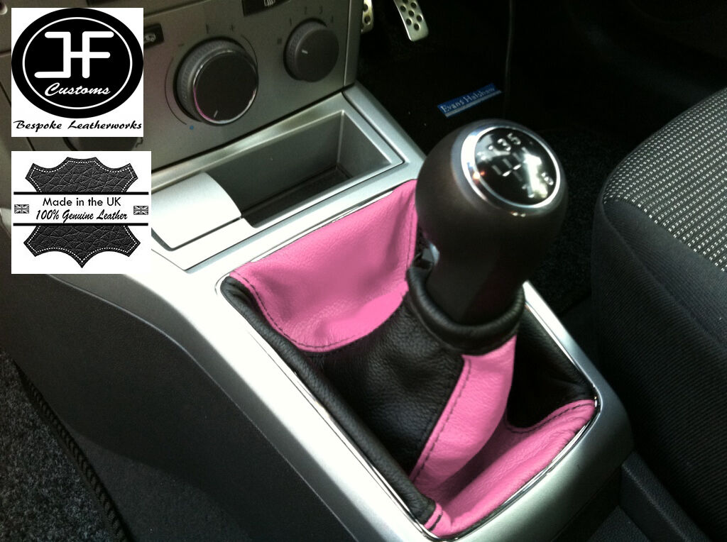 BLACK PINK FITS OPEL VAUXHALL ASTRA H MK5 MKV STICK GEAR GAITER LEATHER