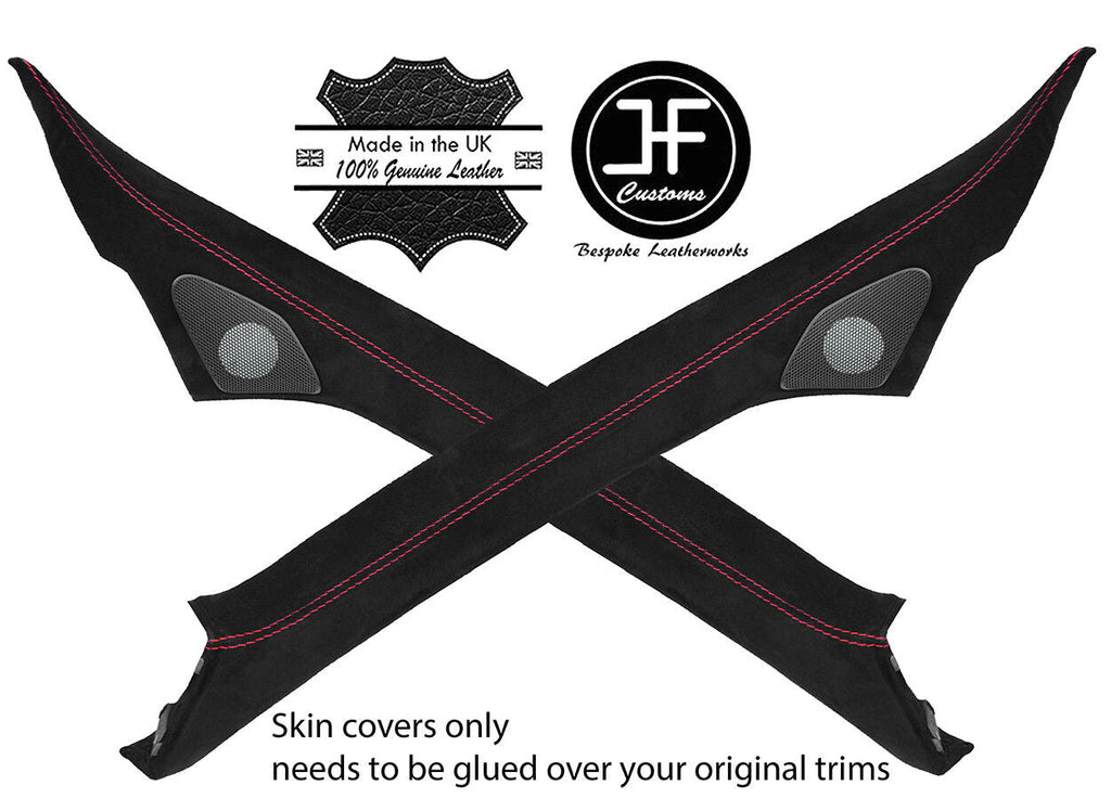 RED STITCH 2X A PILLAR REAL SUEDE COVERS FITS AUDI A3 CONVERTIBLE 2008-2013