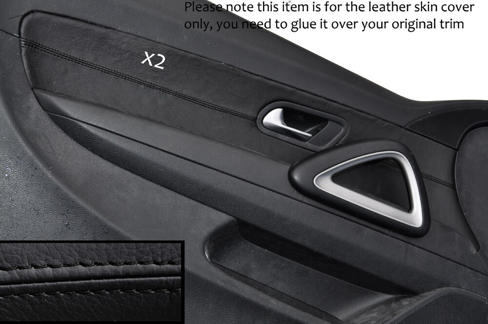 BLACK STITCHING 2X FRONT DOOR CARD TRIM LEATHER COVERS FITS VW SCIROCCO 08-14