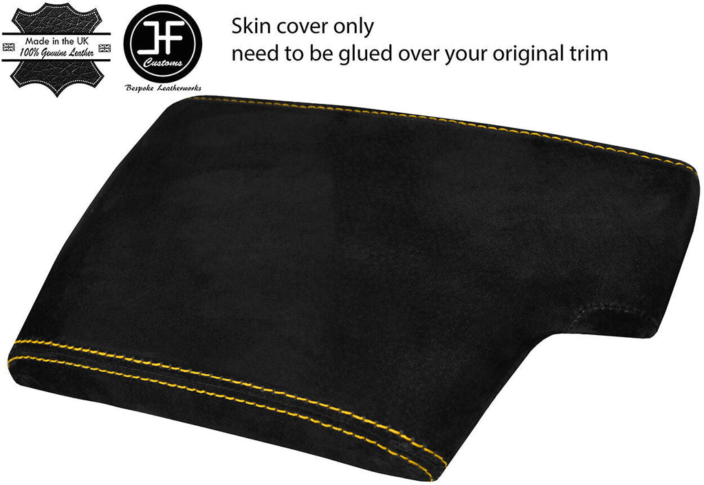 YELLOW STITCHING REAL SUEDE ARMREST LID COVER FOR BMW E81 E82 E87 E88 05-12