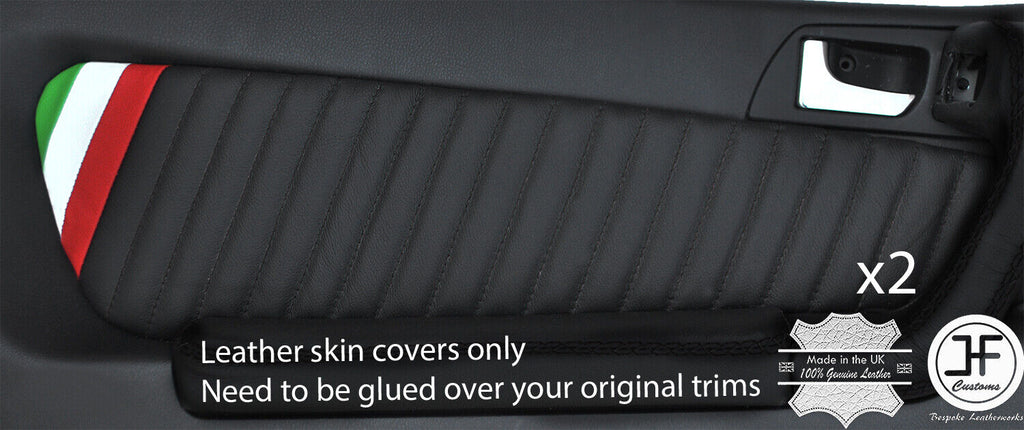 BLACK STICH ITALIAN FLAG 2X DOOR CARD TRIM LEATHER COVERS FOR ALFA ROMEO GTV 916