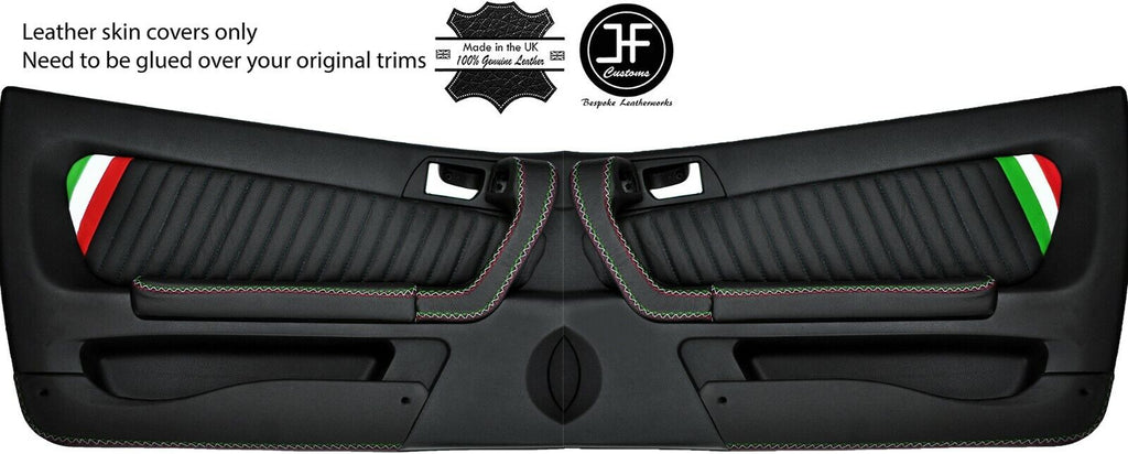 BLACK STICH ITALIAN 2X DOOR CARD TRIM KIT LEATHER COVER FOR ALFA ROMEO GTV 916