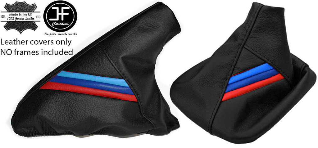 BLACK LEATHER TRI STRIPES GEAR & HANDBRAKE GAITER FITS BMW E36 E46 1991-2005