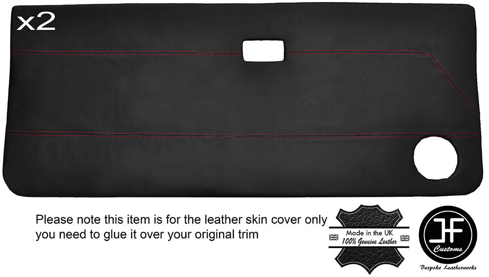 RED STITCH 2X FRONT DOOR CARD LEATHER COVER FITS LEYLAND AUSTIN MG METRO