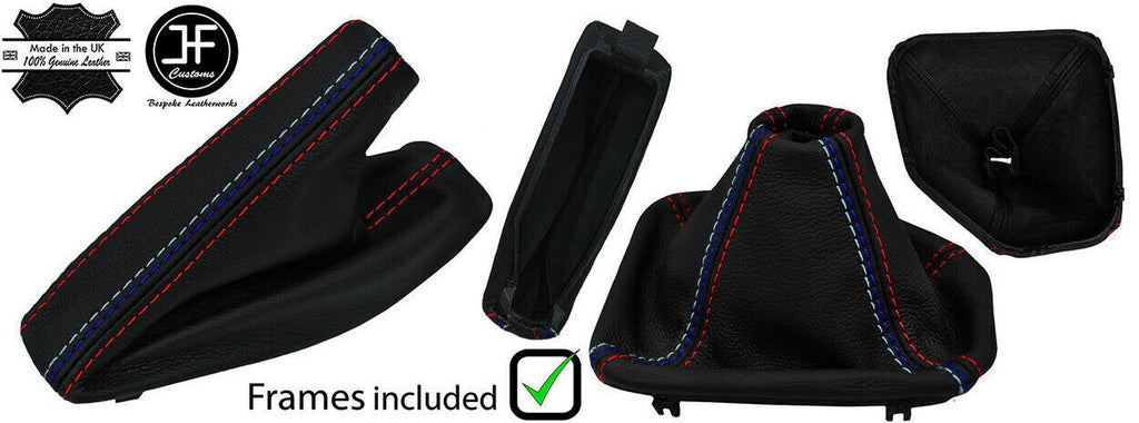 RED & TRI STITCH LEATHER MANUAL GAITER SET+PLASTIC FRAME FOR BMW 5 E39 95-03