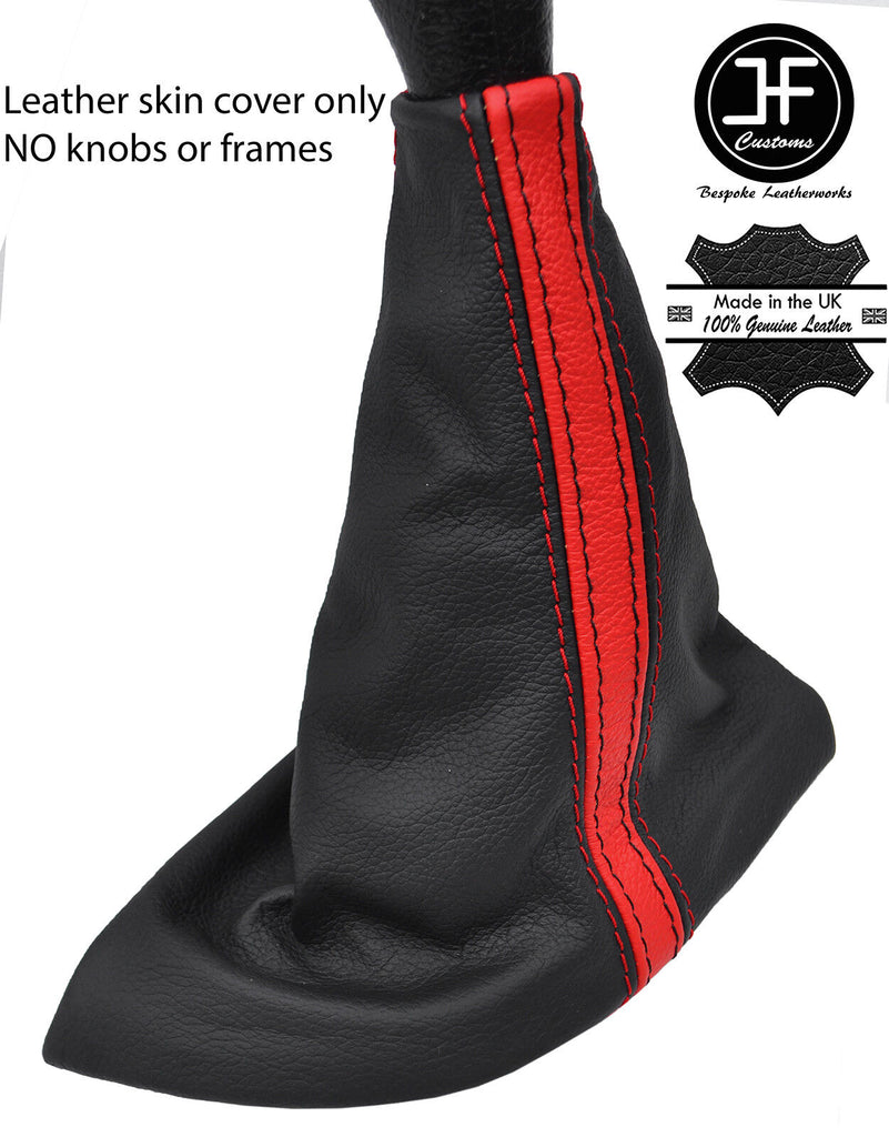 BLACK & RED STRIPE TOP GRAIN REAL LEATHER GEAR GAITER FITS PEUGEOT 806 94-06