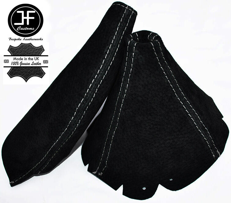 WHITE STITCHING GEAR HANDBRAKE BLACK SUEDE SET FITS MAZDA MX5 MK2 2001-2005 NB