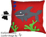 EXCLUSIVE LUXURY GENUINE LEATHER CUSHION FOR PLAYROOM SEA LIFE SHARK RED