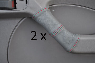 red stitch FITS FIAT PANDA 2003+ 2X GREY LEATHER DOOR HANDLE COVERS CUSTOM NEW
