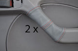 red stitch FITS FIAT PANDA 2003+ 2X GREY LEATHER DOOR HANDLE COVERS CUSTOM NEW
