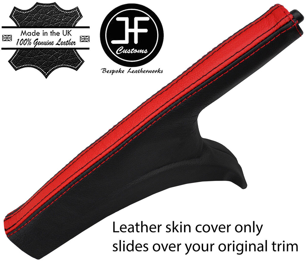BLACK & RED STRIPE REAL LEATHER HANDBRAKE GAITER FITS NISSAN JUKE 2010-2018