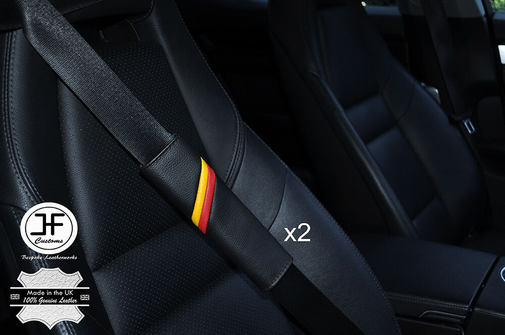 2X FITS FIAT ABARTH STRIPES BLACK STITCH LEATHER LUXURY SHOULDER SEAT BELT PADS