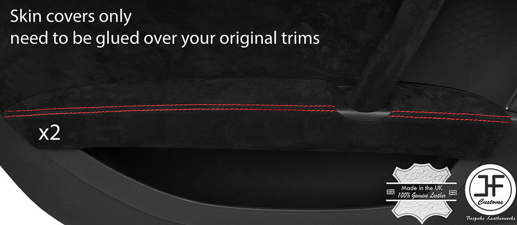RED STITCH 2X FRONT DOOR ARMREST REAL SUEDE COVERS FITS AUDI TT MK2 2006-2014