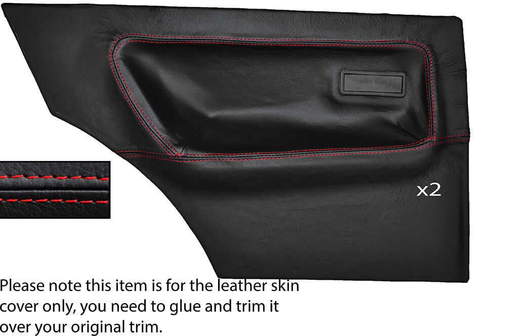 RED STITCHING 2X REAR DOOR CARD SKIN COVERS FITS FORD ESCORT MK2 2 DOOR COUPE