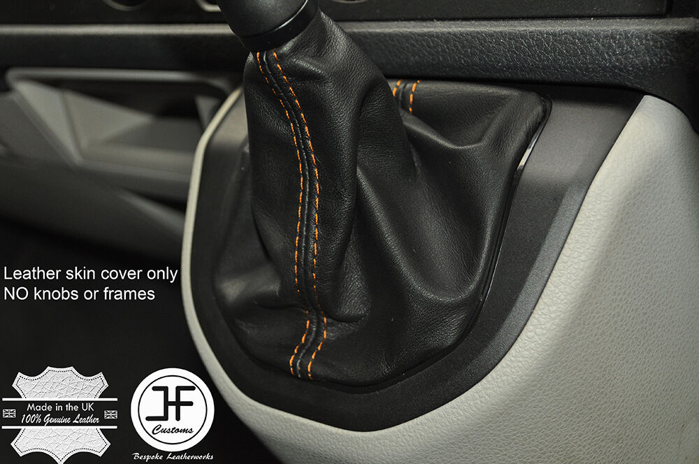 ORANGE  STITCHING MANUAL LEATHER GEAR GAITER FITS VW T6 TRANSPORTER 2016-2017+