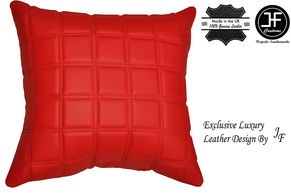 1X EXCLUSIVE LUXURY GENUINE LEATHER CUSHION RED QUILTED SQUARES PADDED 18"x18"