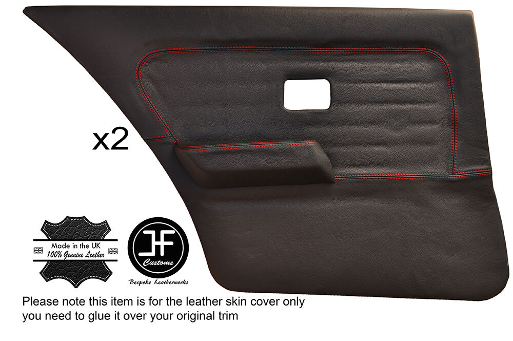 RED STITCH 2X REAR FULL DOOR CARD LEATHER COVERS FITS BMW 3 SERIES E30 SALOON