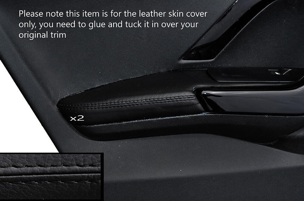 BLACK STITCH 2X FRONT DOOR ARMREST SKIN COVER FITS PEUGEOT 208 2012-2015 5 DOOR
