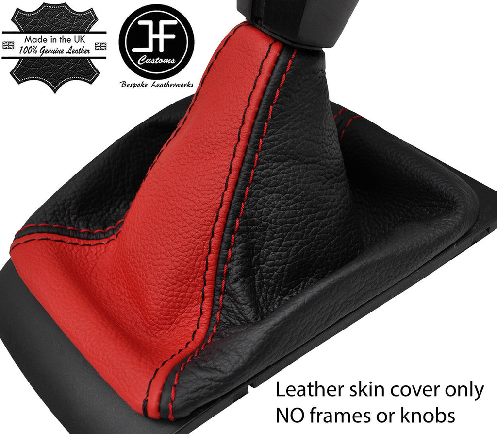 BLACK & RED 2 TONE TOP GRAIN LEATHER GEAR GAITER FITS SKODA OCTAVIA MK2 04-12